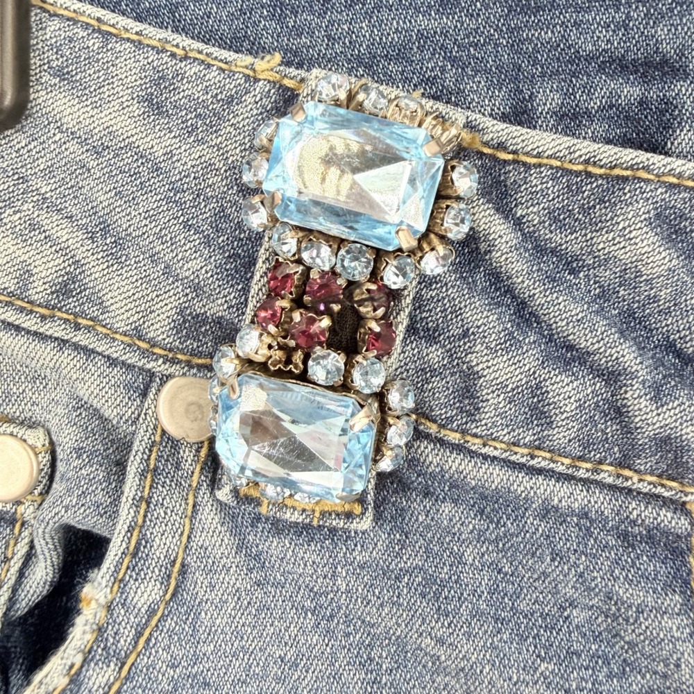 Cache Low Rise Bootcut Jeans Womens 4 Blue Rhinestone Jewel Embellished Y2K - Picture 8 of 8